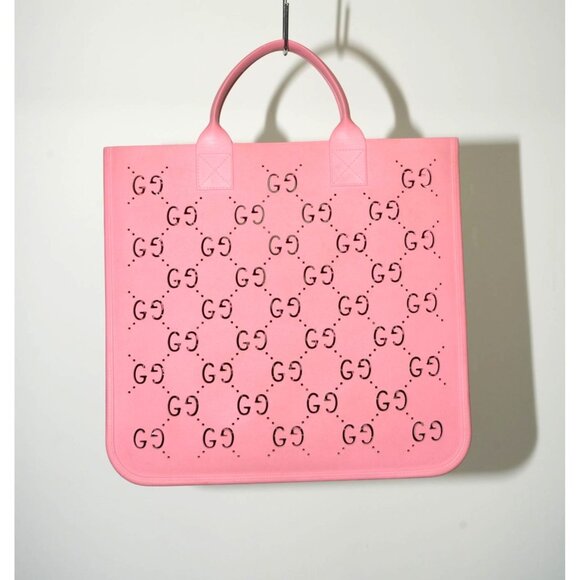 Gucci Pink GG Cut-out Pattern Rubber Tote Bag Women's Made in Italy - Picture 1 of 4